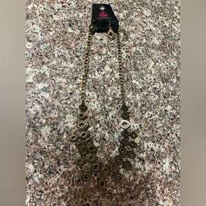 Bronze diamond shaped necklace with earrings
